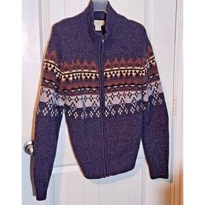 Stetson Mens Medium Southwestern Fair Isle Full Zip Sweater Cardigan Gray Brown